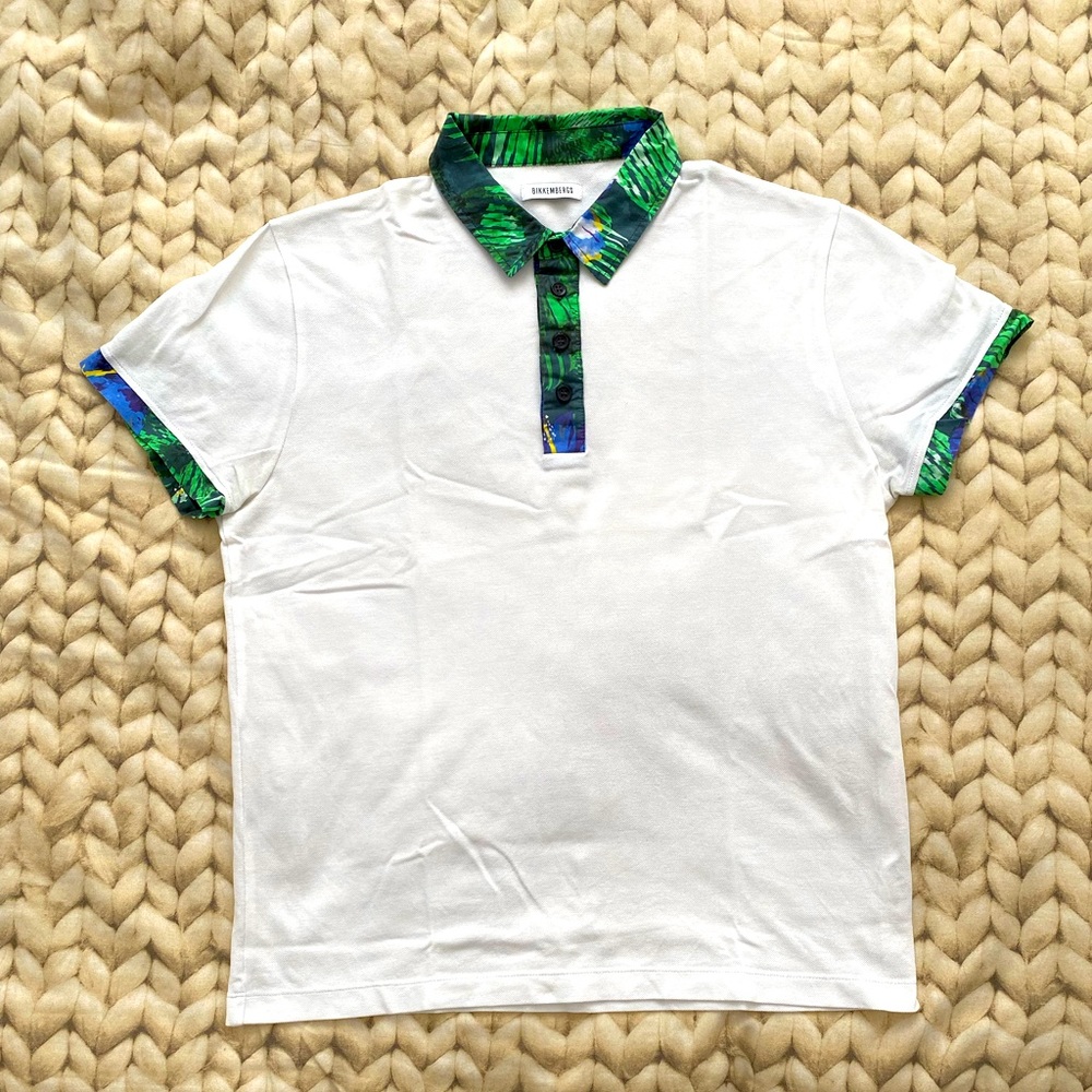 White Bikkembergs polo shirt with contrasting collar and sleeve hems